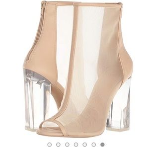 Aldo Nude Mesh Peep-Toe Ankle Boots with Clear Block Heels